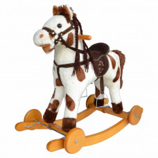 Качалка-Лошадка с колесами PITUSO, Белая с коричневыми пятнами